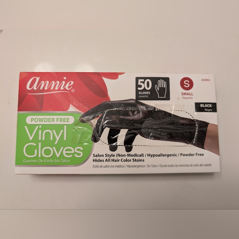 Annie Black Powder-Free Vinyl Gloves - 50 Pack, Size Small